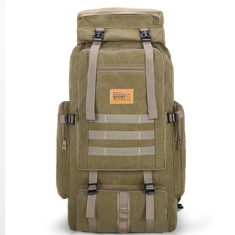 Large-Capacity Waterproof Canvas Rucksack – Multifunctional Mountaineering Bag with 15-Inch Laptop Storage