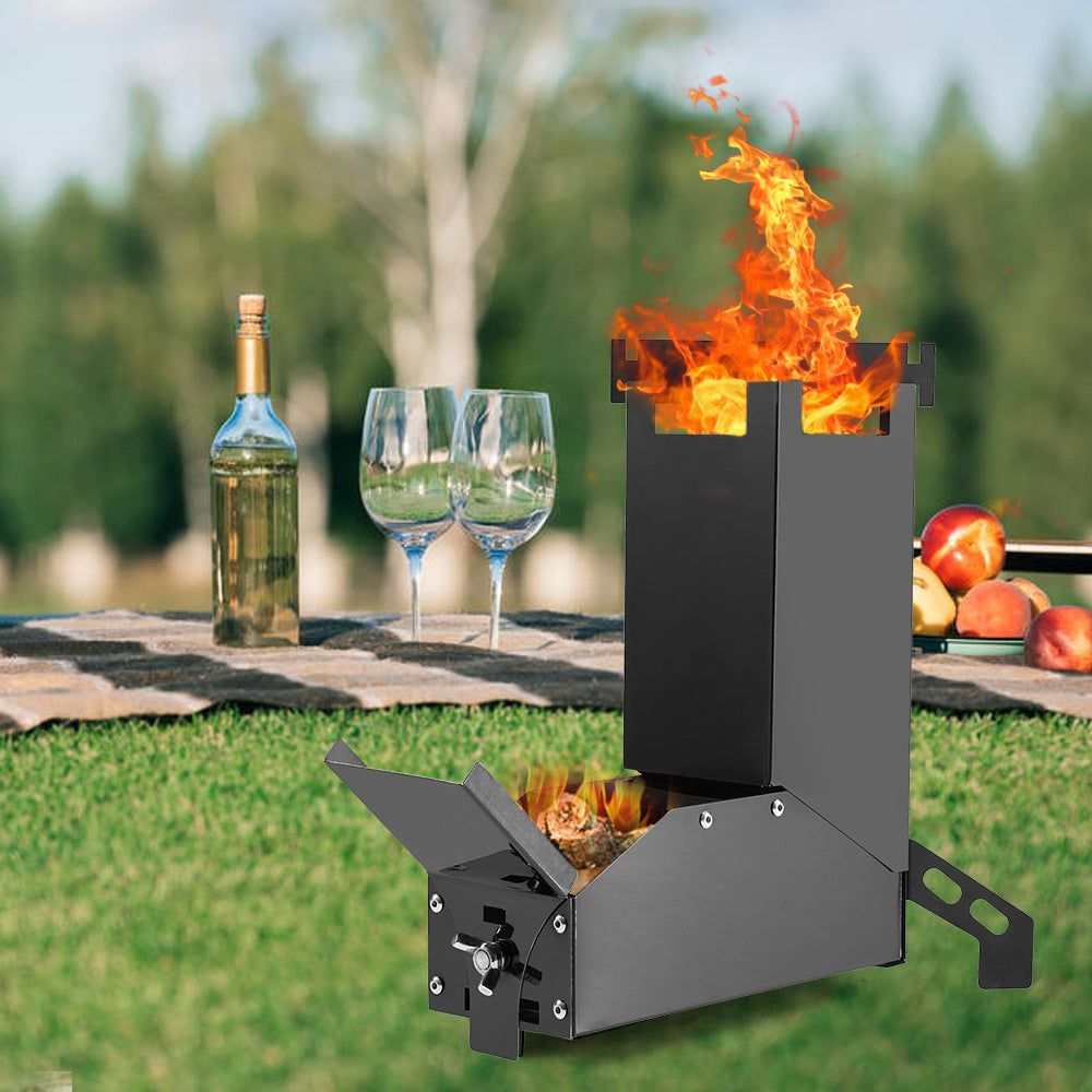 Black Titanium Portable Stainless Steel Folding Camping BBQ Wood Stove with Instruction Manual