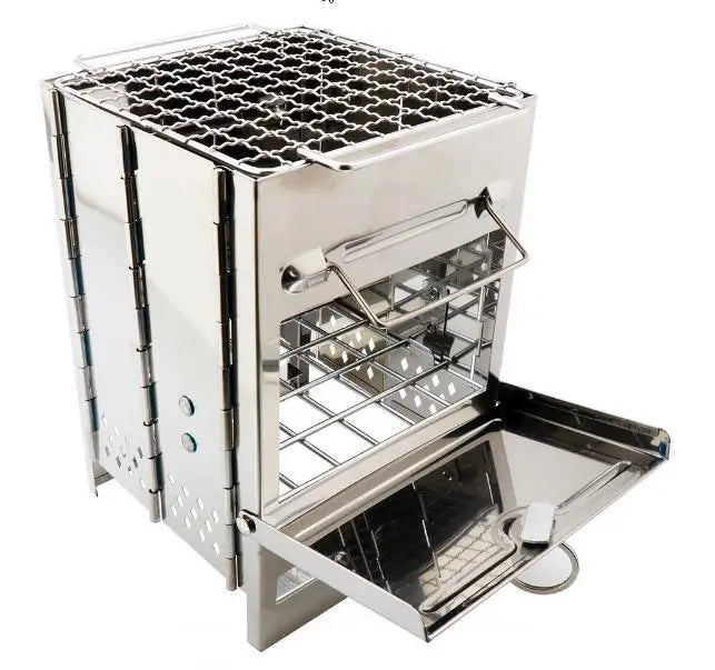 Lightweight Camping Wood Stove Adjustable Folding Wood Stove Burning for Outdoor Cooking Picnic Hunting BBQ Windproof