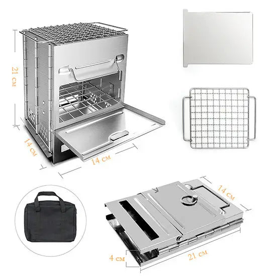 Lightweight Camping Wood Stove Adjustable Folding Wood Stove Burning for Outdoor Cooking Picnic Hunting BBQ Windproof