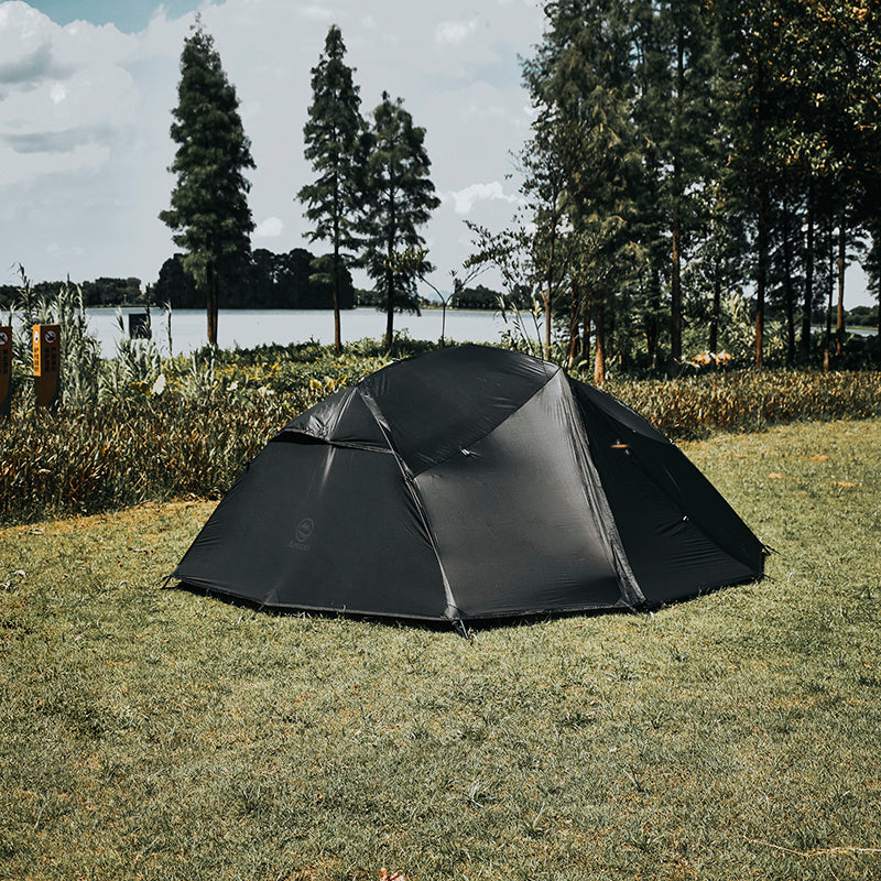Double Layer Four-Season Camping Tent for 2-3 People with Aluminum Poles Black Waterproof Silicone-Coated Nylon