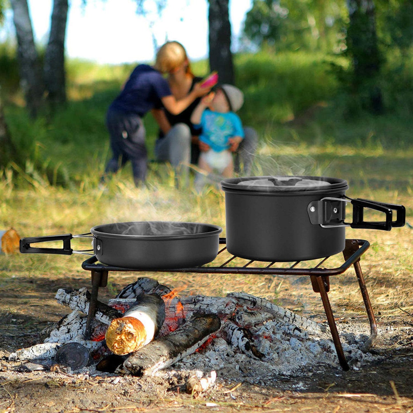 Compact Camping Cookware Set – Ultra-Light Kettle, Pot, Pan & Stove for 2-3 People, Perfect for Outdoor Survival