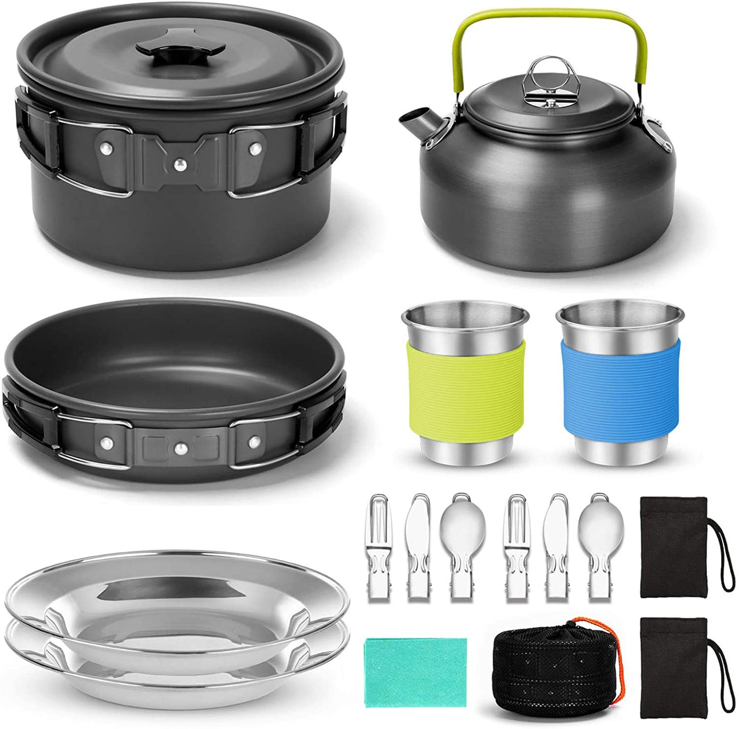 Compact Camping Cookware Set – Ultra-Light Kettle, Pot, Pan & Stove for 2-3 People, Perfect for Outdoor Survival