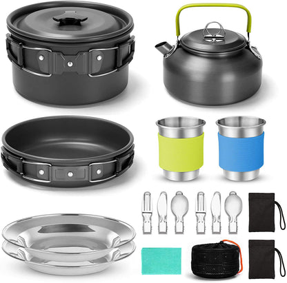 Compact Camping Cookware Set – Ultra-Light Kettle, Pot, Pan & Stove for 2-3 People, Perfect for Outdoor Survival