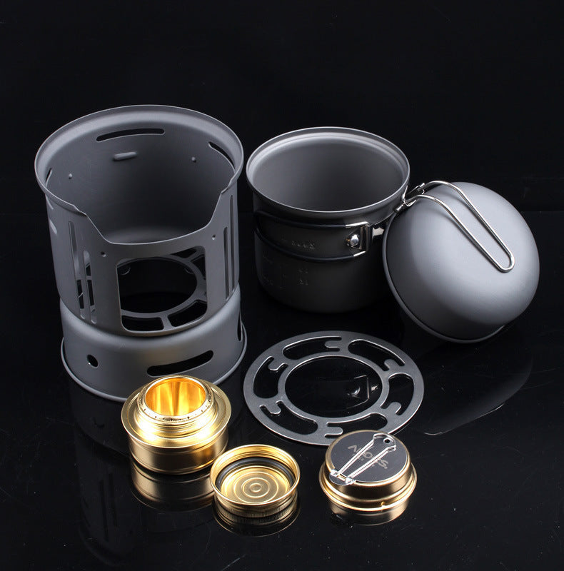 Small Outdoor Camping Cookware Set, Stainless Steel Cooking Kit with Alcohol Stove