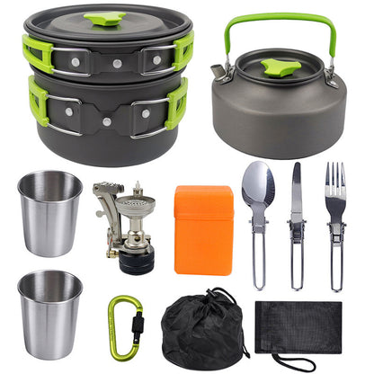 Portable Camping Cookware Set – Ultra-Light Outdoor Kettle, Pot, Pan & Stove for 2-3 People, Compact Survival Gear
