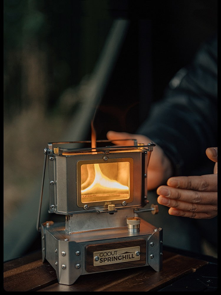 Camping Glass Lamp Mini Stove for Tea Boiling, 304 Stainless Steel Heating Stove, Kerosene Fuel