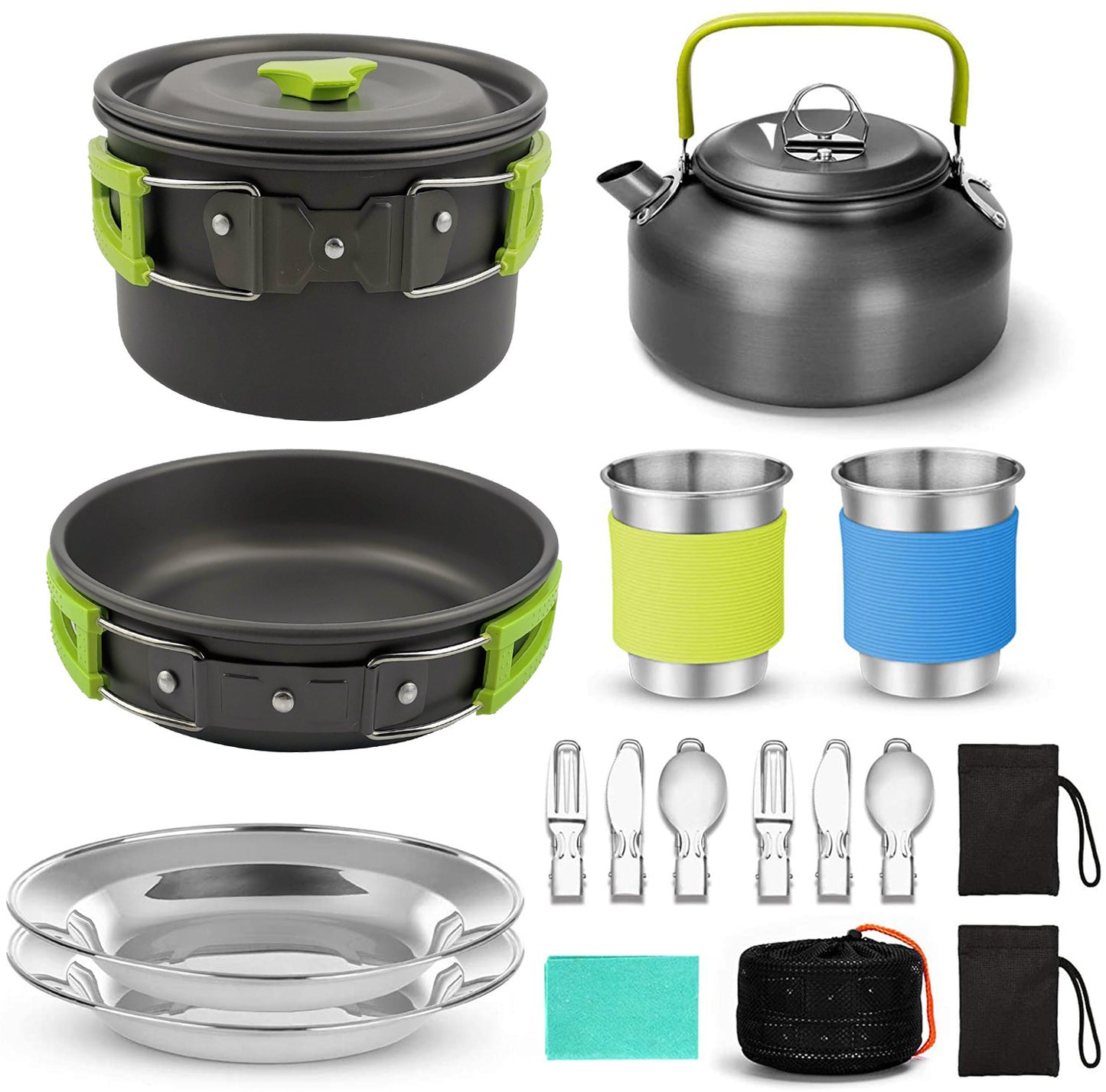 Compact Camping Cookware Set – Ultra-Light Kettle, Pot, Pan & Stove for 2-3 People, Perfect for Outdoor Survival