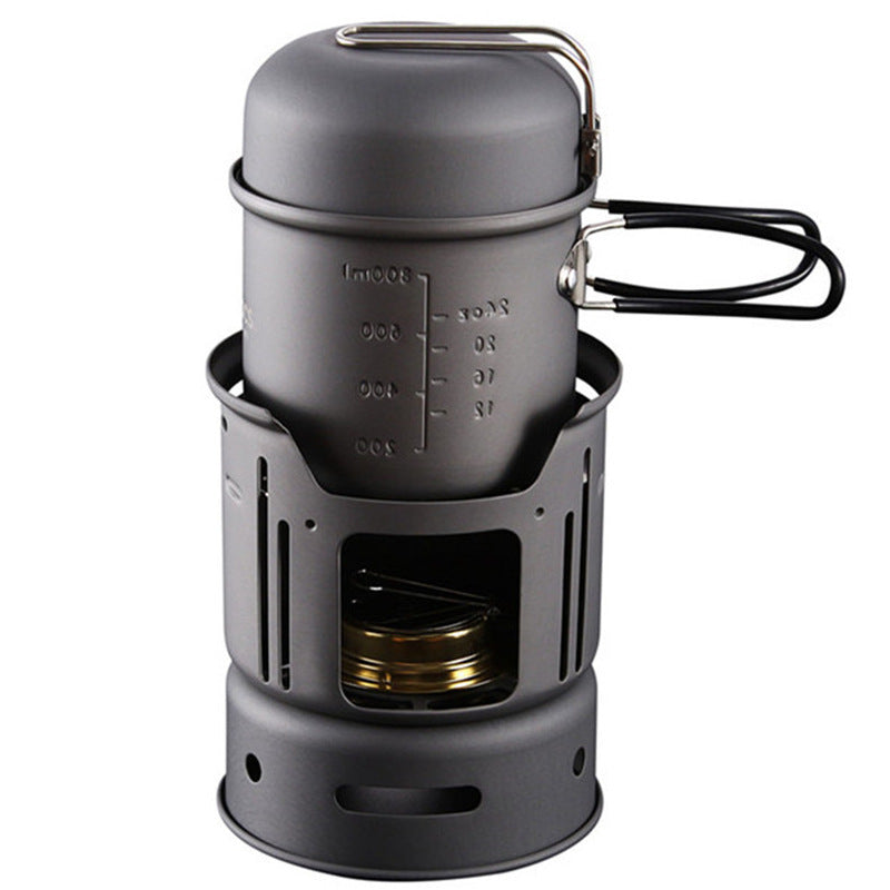 Small Outdoor Camping Cookware Set, Stainless Steel Cooking Kit with Alcohol Stove