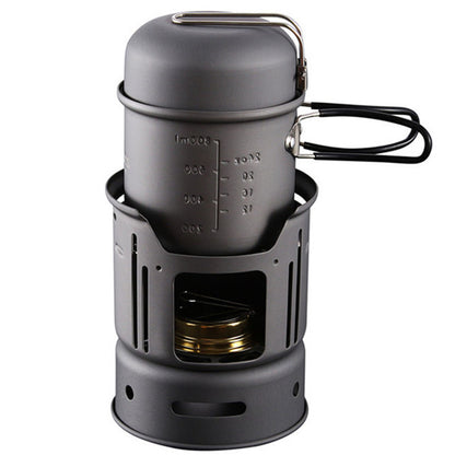 Small Outdoor Camping Cookware Set, Stainless Steel Cooking Kit with Alcohol Stove