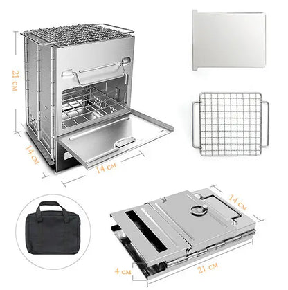 Lightweight Camping Wood Stove Adjustable Folding Wood Stove Burning for Outdoor Cooking Picnic Hunting BBQ Windproof