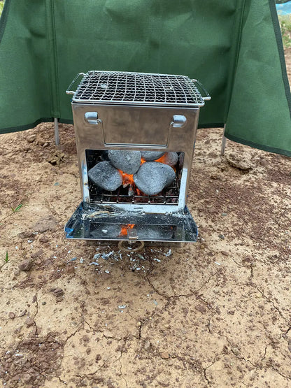 Lightweight Camping Wood Stove Adjustable Folding Wood Stove Burning for Outdoor Cooking Picnic Hunting BBQ Windproof