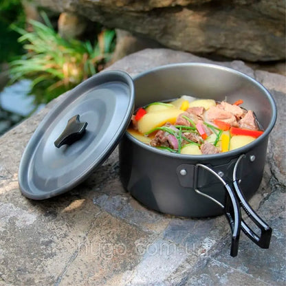 Compact Camping Cookware Set – Ultra-Light Kettle, Pot, Pan & Stove for 2-3 People, Perfect for Outdoor Survival