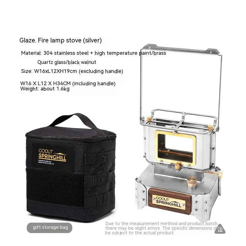 Camping Glass Lamp Mini Stove for Tea Boiling, 304 Stainless Steel Heating Stove, Kerosene Fuel
