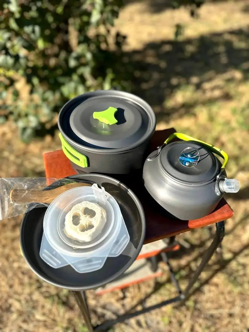 Portable Camping Cookware Set – Ultra-Light Outdoor Kettle, Pot, Pan & Stove for 2-3 People, Compact Survival Gear
