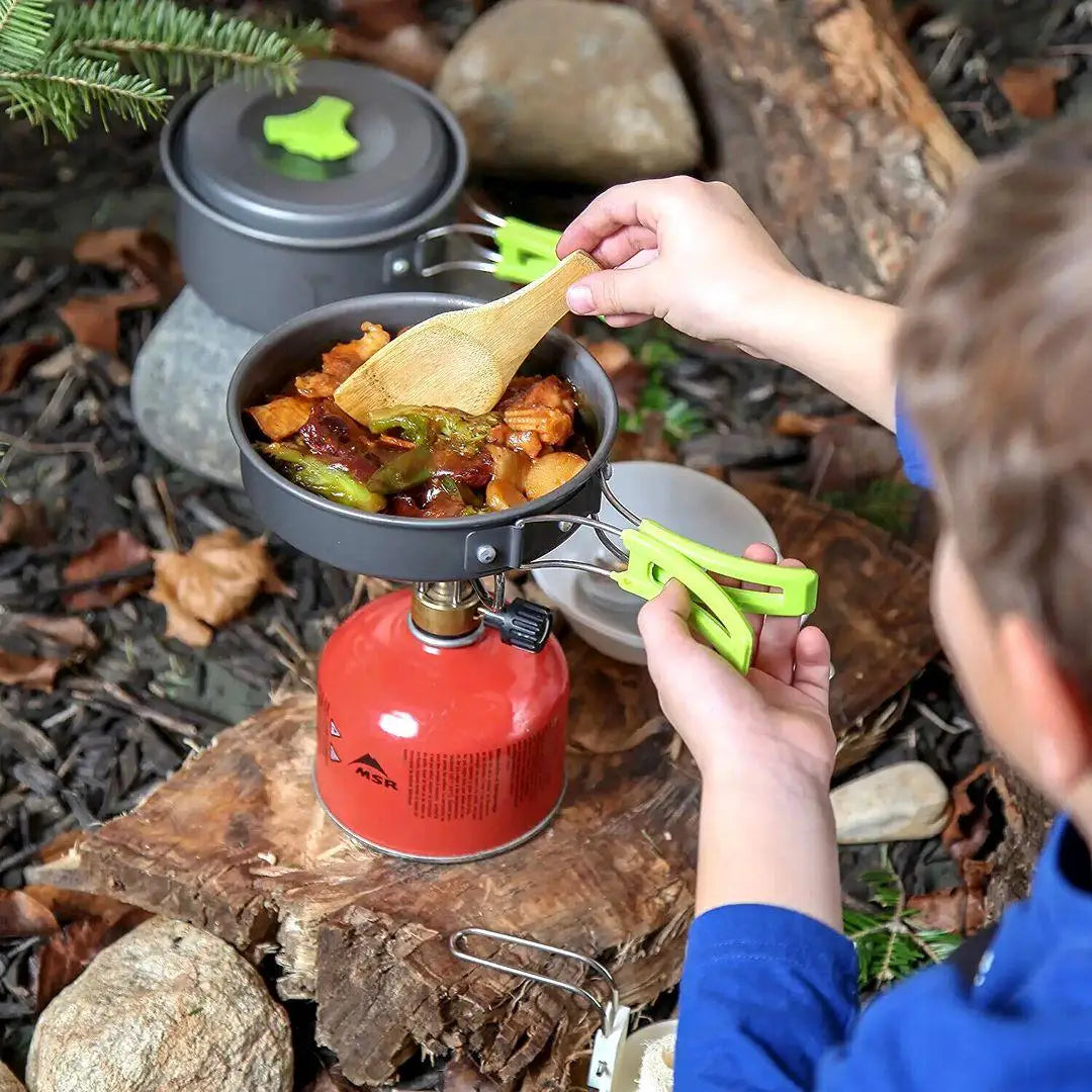 Portable Camping Cookware Set – Ultra-Light Outdoor Kettle, Pot, Pan & Stove for 2-3 People, Compact Survival Gear
