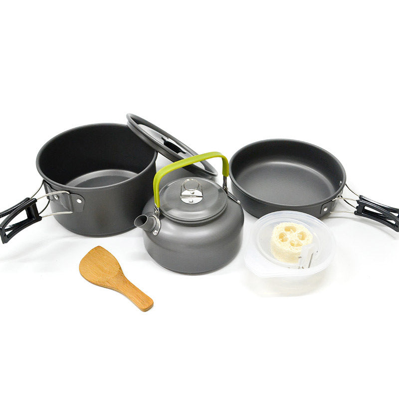 Outdoor Portable Camping Cooker Set for 2-3 People, Advanced Hard Alumina with Teapot