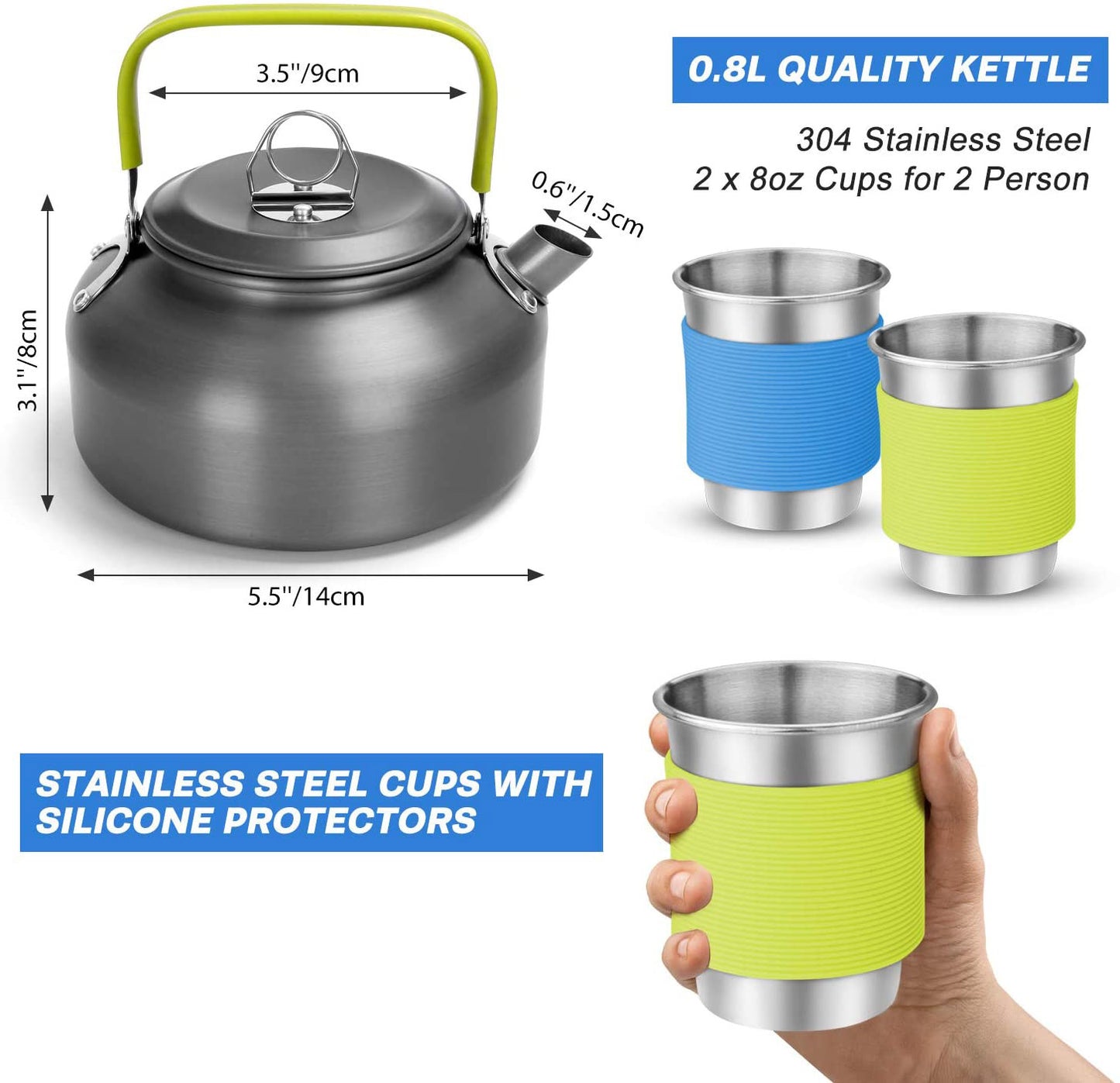 Compact Camping Cookware Set – Ultra-Light Kettle, Pot, Pan & Stove for 2-3 People, Perfect for Outdoor Survival