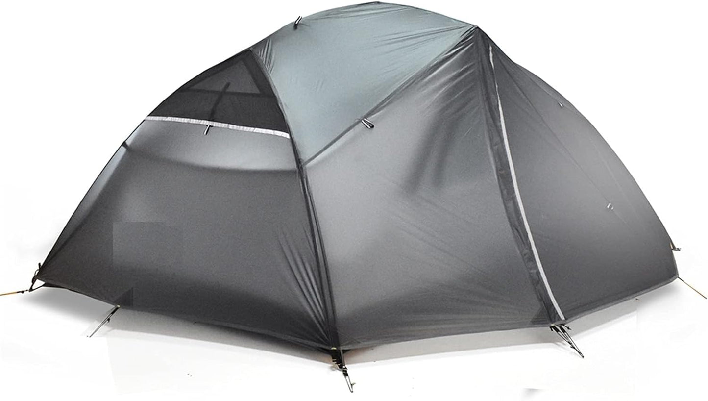 Double Layer Four-Season Camping Tent for 2-3 People with Aluminum Poles Black Waterproof Silicone-Coated Nylon