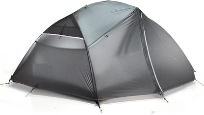 Double Layer Four-Season Camping Tent for 2-3 People with Aluminum Poles Black Waterproof Silicone-Coated Nylon