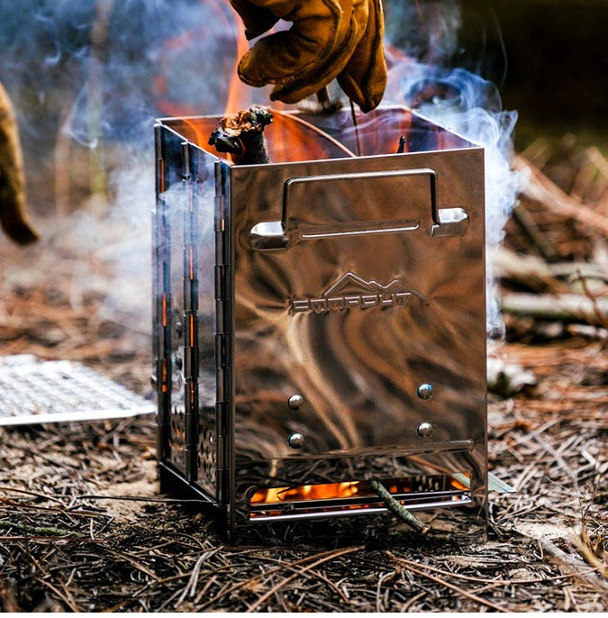 Stainless Steel Portable Folding Firewood Stove, Multi-Fuel Outdoor BBQ Grill