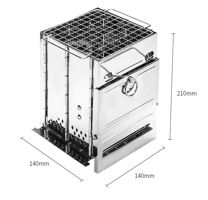 Stainless Steel Portable Folding Firewood Stove, Multi-Fuel Outdoor BBQ Grill