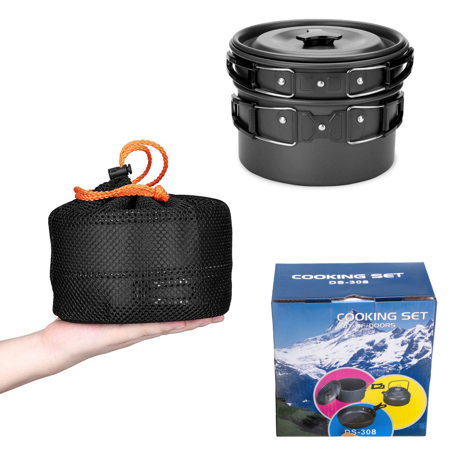 Compact Camping Cookware Set – Ultra-Light Kettle, Pot, Pan & Stove for 2-3 People, Perfect for Outdoor Survival