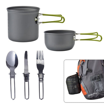 Outdoor Portable Camping Cooker with Cutlery Set, Lightweight Aluminum Alloy for 1-2 People