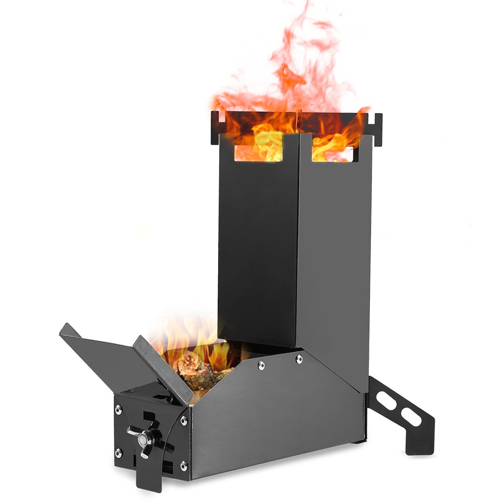 Black Titanium Portable Stainless Steel Folding Camping BBQ Wood Stove with Instruction Manual