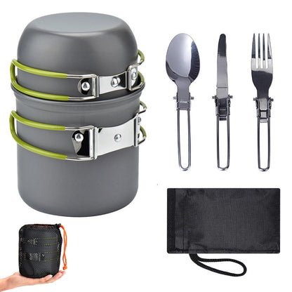 Outdoor Portable Camping Cooker with Cutlery Set, Lightweight Aluminum Alloy for 1-2 People