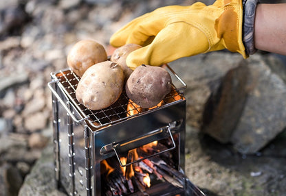 Stainless Steel Portable Folding Firewood Stove, Multi-Fuel Outdoor BBQ Grill