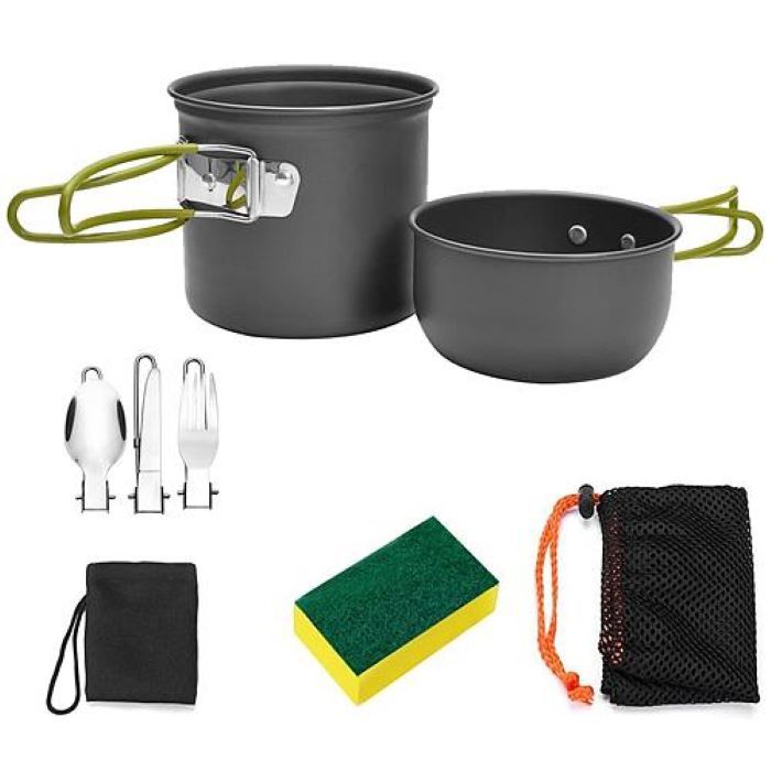 Outdoor Portable Camping Cooker with Cutlery Set, Lightweight Aluminum Alloy for 1-2 People