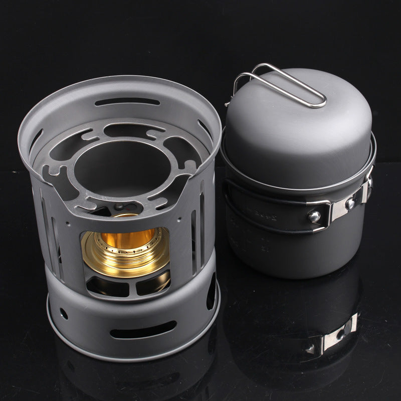 Small Outdoor Camping Cookware Set, Stainless Steel Cooking Kit with Alcohol Stove