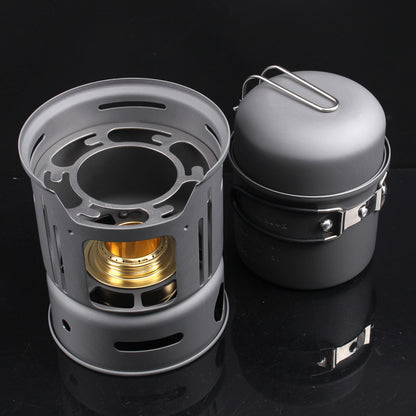 Small Outdoor Camping Cookware Set, Stainless Steel Cooking Kit with Alcohol Stove