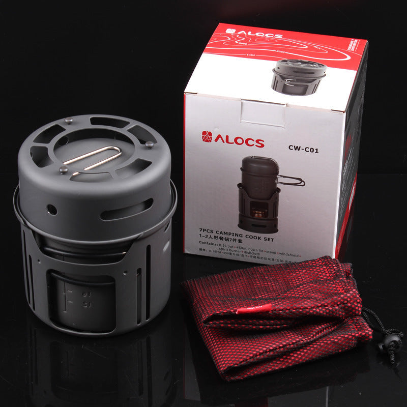 Small Outdoor Camping Cookware Set, Stainless Steel Cooking Kit with Alcohol Stove