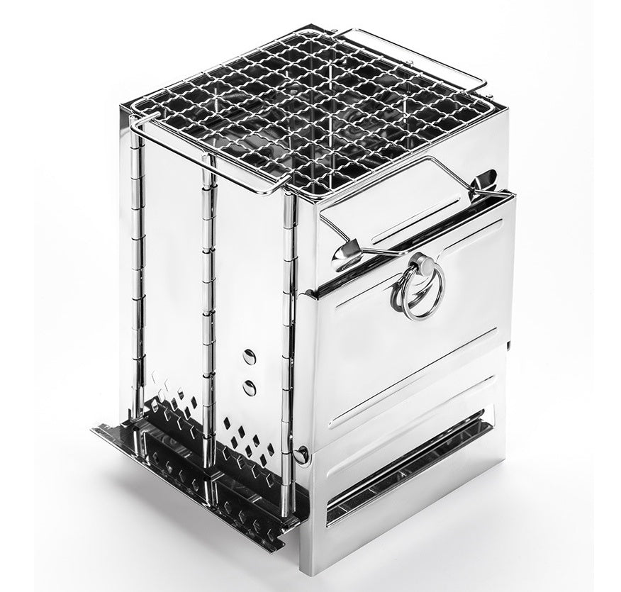 Stainless Steel Portable Folding Firewood Stove, Multi-Fuel Outdoor BBQ Grill