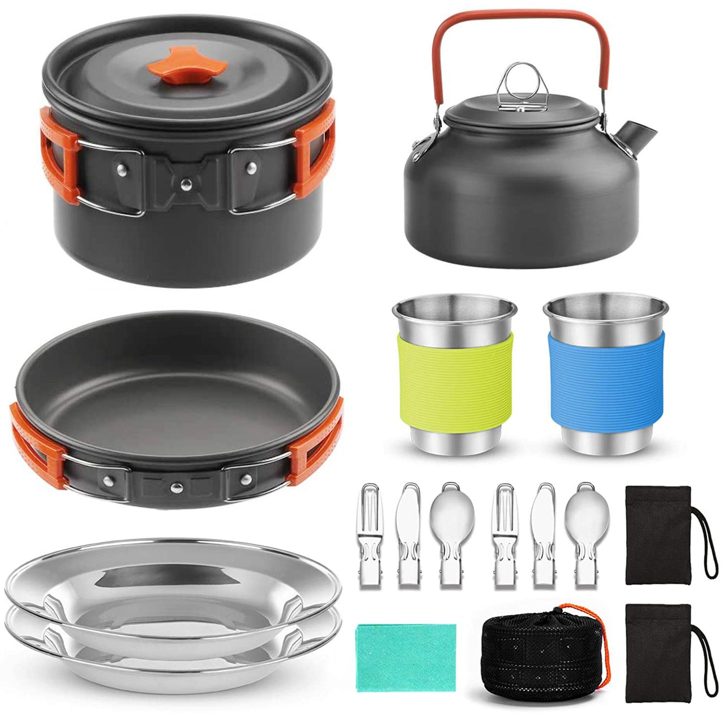 Compact Camping Cookware Set – Ultra-Light Kettle, Pot, Pan & Stove for 2-3 People, Perfect for Outdoor Survival
