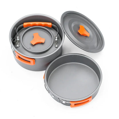 Compact Camping Cookware Set – Ultra-Light Kettle, Pot, Pan & Stove for 2-3 People, Perfect for Outdoor Survival