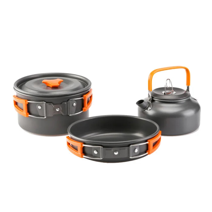 Compact Camping Cookware Set – Ultra-Light Kettle, Pot, Pan & Stove for 2-3 People, Perfect for Outdoor Survival