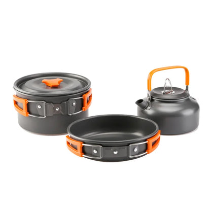 Compact Camping Cookware Set – Ultra-Light Kettle, Pot, Pan & Stove for 2-3 People, Perfect for Outdoor Survival
