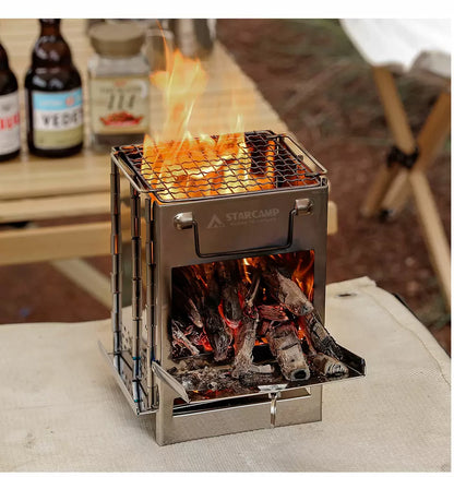 Lightweight Camping Wood Stove Adjustable Folding Wood Stove Burning for Outdoor Cooking Picnic Hunting BBQ Windproof