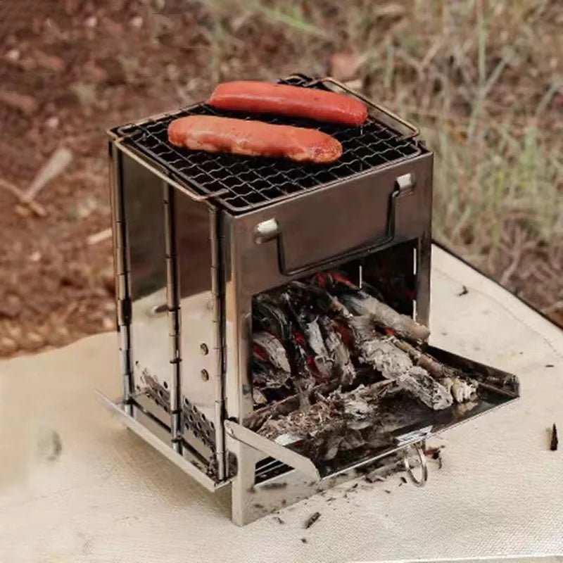 Lightweight Camping Wood Stove Adjustable Folding Wood Stove Burning for Outdoor Cooking Picnic Hunting BBQ Windproof