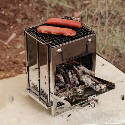 Lightweight Camping Wood Stove Adjustable Folding Wood Stove Burning for Outdoor Cooking Picnic Hunting BBQ Windproof